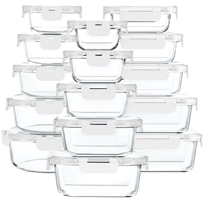 M MCIRCO 30 Piece Extra Large Glass Food Storage Containers with Lids,Gray