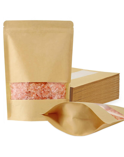 FireKylin 100 Pcs Resealable Paper Bags, Clear Window, Brown, 3.5" x 5.5"