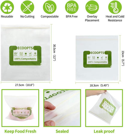 100% Compostable Large Gallon Zip Bag | ECO-Friendly Food Storage Bags | Freezer Bag | Plant-Based BPA-free | Seal well for Fruit,Food and Snack (1, Large)