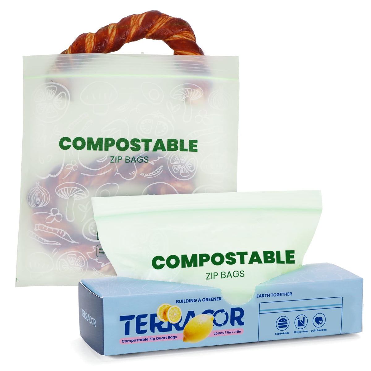 Compostable Gallon Size Food Storage Bags (25 Eco Zip) Freezer and Leak Proof, Also Available Quart, Snack and Sandwich Bags