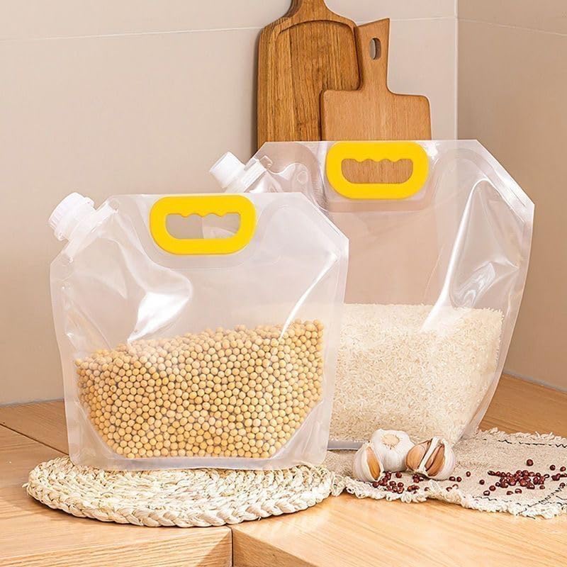 5PCS Airtight Grain Storage Bags with Handle, Reusable Rice Food Sealed Container, Moisture-Proof Dry Goods Sealing Stand-Up Leak Proof Prevent Liquid Spillage
