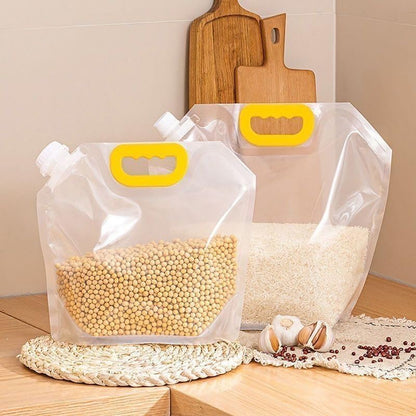 5PCS Airtight Grain Storage Bags with Handle, Reusable Rice Food Sealed Container, Moisture-Proof Dry Goods Sealing Stand-Up Leak Proof Prevent Liquid Spillage