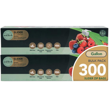Seal Fresh Slider Storage Bags Variety Pack 145 Count — Pint, Quart, Gallon, 2 Gallon Sizes — Expandable Bottom, BPA Free, Microwave Safe, Freezer Safe