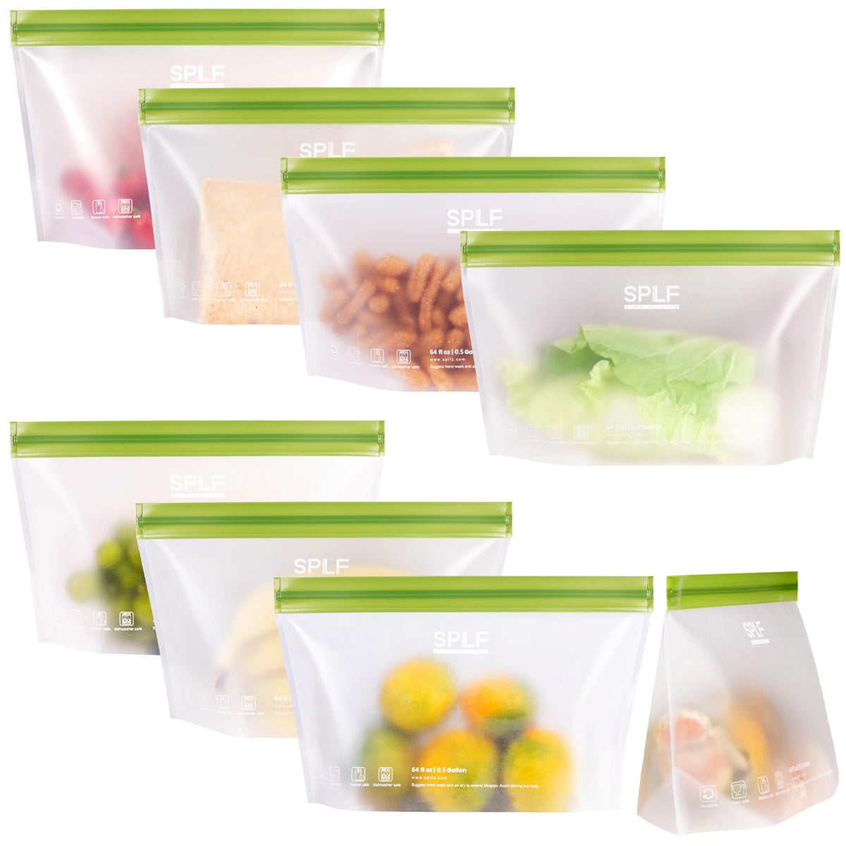 SPLF 10 Pack Stand-Up Reusable Quart Freezer Bags Dishwasher Safe