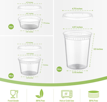 AOZITA 24 Sets Plastic Deli Food Containers With Lids, 8 oz 16oz 32oz Variety pack, Airtight Food Storage Containers, Freezer/Dishwasher/Microwave Safe, Soup Containers For Takeout Food Storage