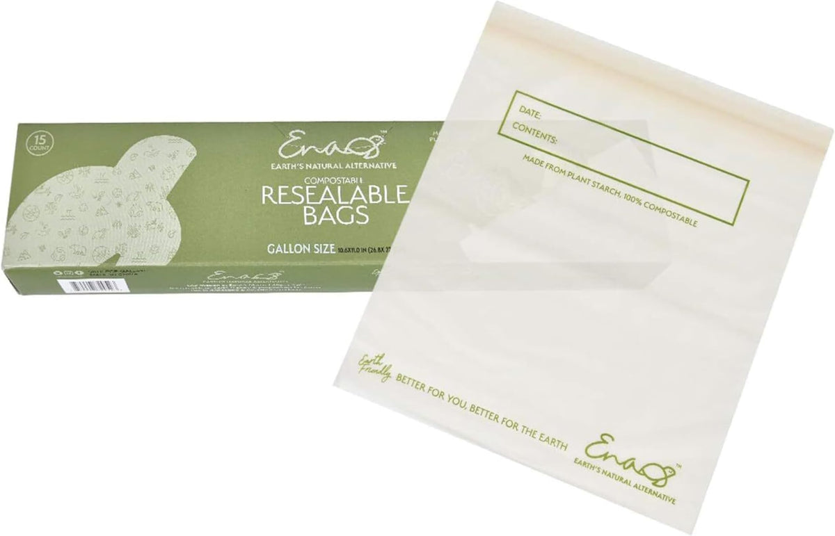 100% Compostable Food Storage Bags [Quart 100 Pack] Eco-Friendly Freezer Bags, Resealable Bags, Heavy-Duty, Reusable, Off-White by Earth's Natural Alternative