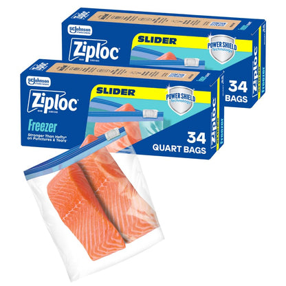 Ziploc Quart Food Storage Freezer Slider Bags, Power Shield Technology for More Durability, 34 Count