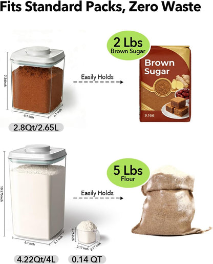 Airtight Food Storage Containers Set with One-Touch Lid, 2-Pack (2.8 QT / 2.65 L) Stackable PET, Best for Cereal, Flour, Rice & Baking Organizers.