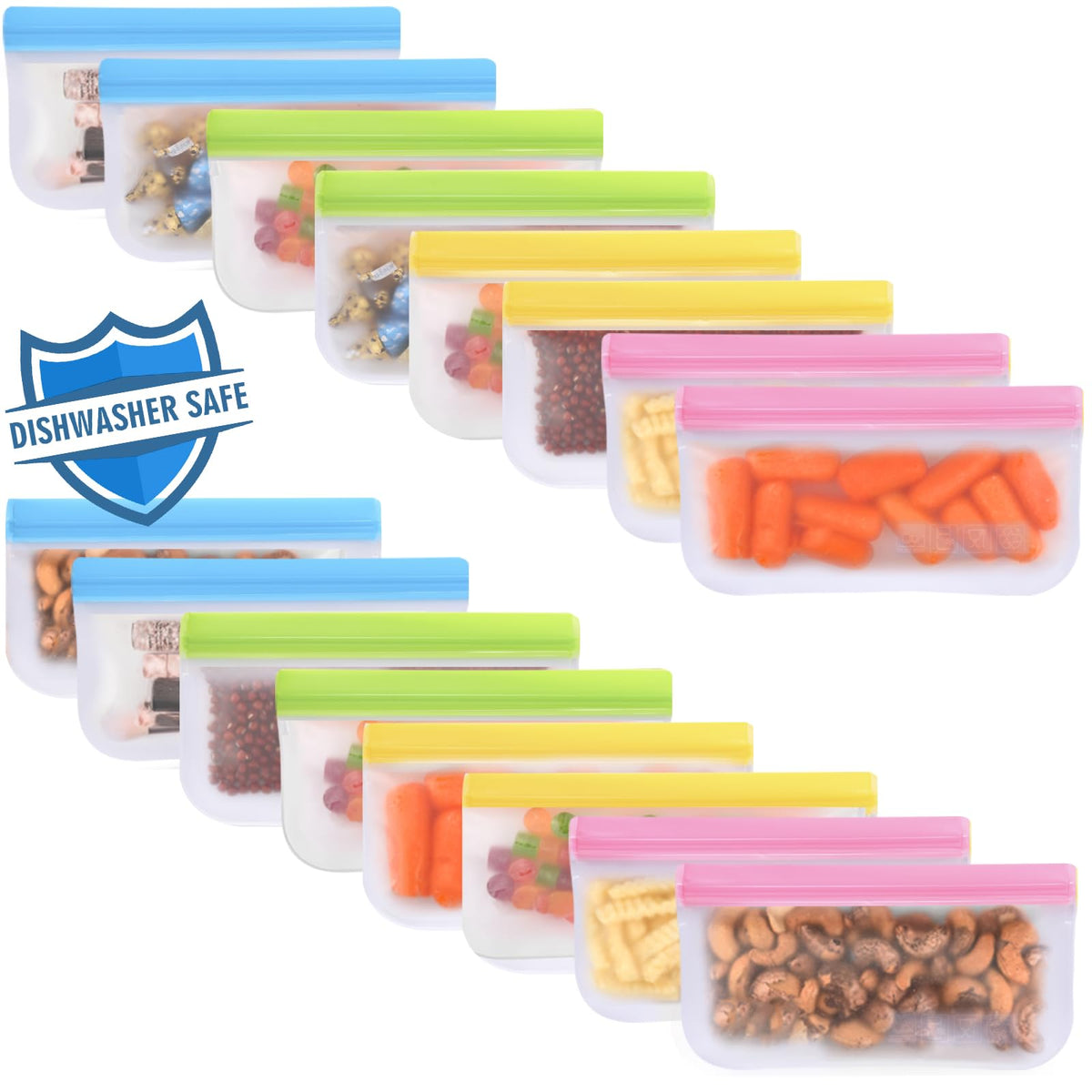 Lerine 6 Pack Reusable Gallon Freezer Bags Dishwasher Safe, BPA Free
