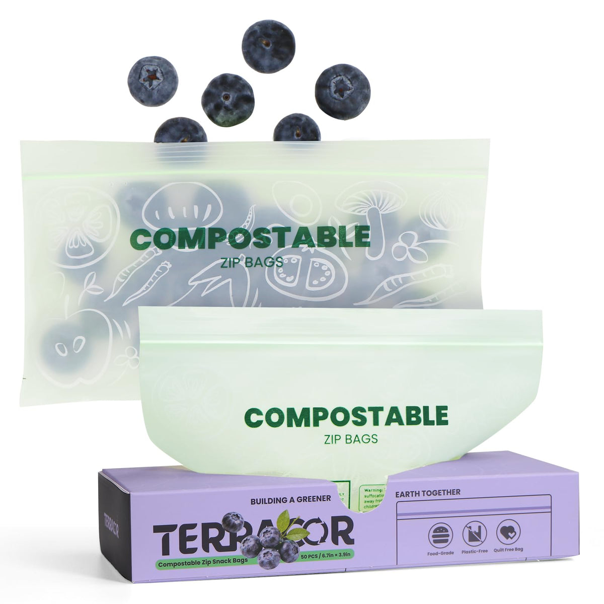 Compostable Gallon Size Food Storage Bags (25 Eco Zip) Freezer and Leak Proof, Also Available Quart, Snack and Sandwich Bags