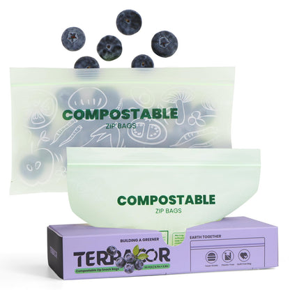 Compostable Gallon Size Food Storage Bags (25 Eco Zip) Freezer and Leak Proof, Also Available Quart, Snack and Sandwich Bags