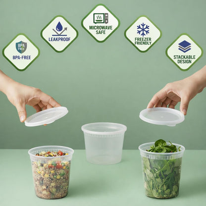 48 Sets Plastic Food Storage Deli Containers w/ Lids 16oz Pint & 32oz Quart