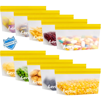 Lerine Stand Up Reusable Freezer Bags Dishwasher Safe, 10 Pack, Muliticolor