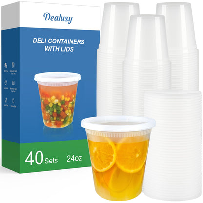 Dealusy 60 Set Deli Containers with Lids, 32/16/8 oz X 20 Set Each
