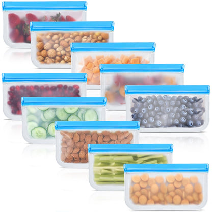 Reusable Silicone Food Storage Bags, 10 Pack 4 Size Leak proof Dishwasher Safe Reusable Freezer Bags for Food Storage Containers, Lunch Bag for Sandwich, Marinate Meat, Fruit