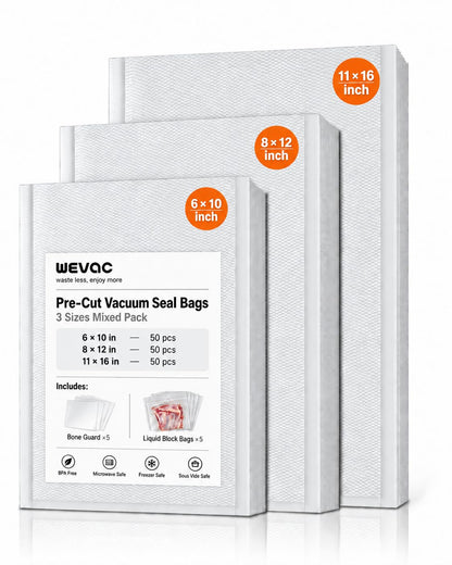 Wevac 8"x12" Vacuum Sealer Bags for Food, 200 Precut Quart Bags, Keeper Box