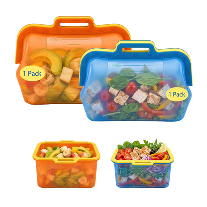 3 Pack Magnetic Seal Reusable Silicone Food Storage Bags, 68 fl oz, NUZEAK