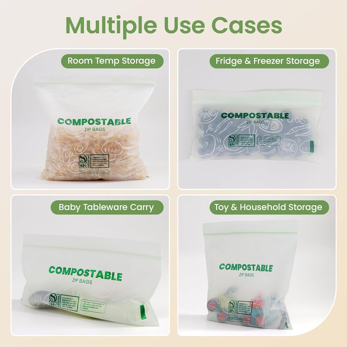 Compostable Gallon Size Food Storage Bags (25 Eco Zip) Freezer and Leak Proof, Also Available Quart, Snack and Sandwich Bags