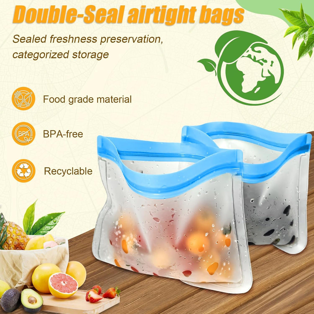 Reusable Silicone Food Storage Bags, 10 Pack 4 Size Leak proof Dishwasher Safe Reusable Freezer Bags for Food Storage Containers, Lunch Bag for Sandwich, Marinate Meat, Fruit