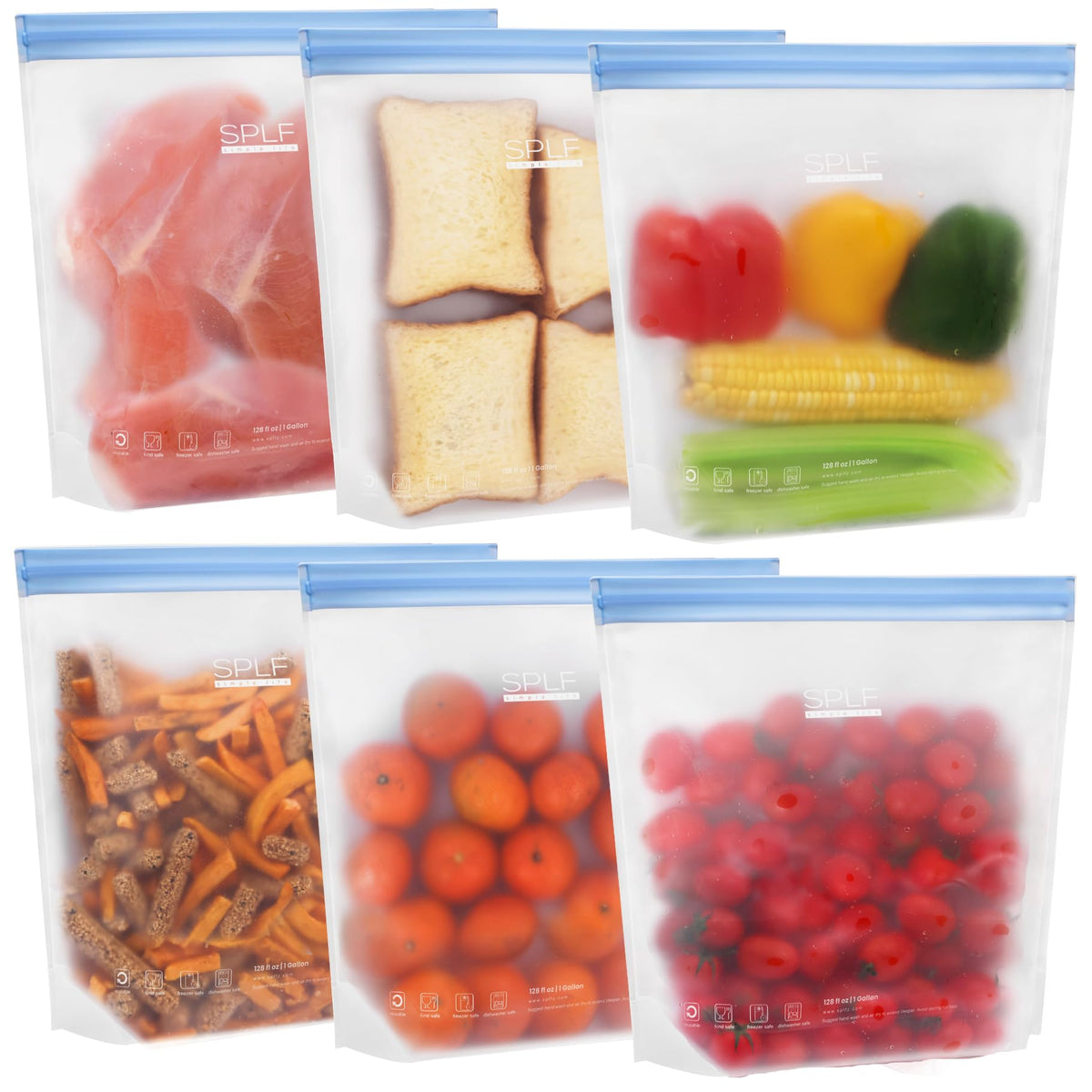 SPLF 10 Pack Stand-Up Reusable Quart Freezer Bags Dishwasher Safe