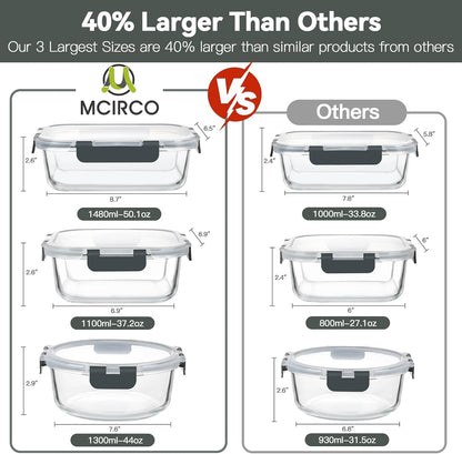 M MCIRCO 30 Piece Extra Large Glass Food Storage Containers with Lids,Gray