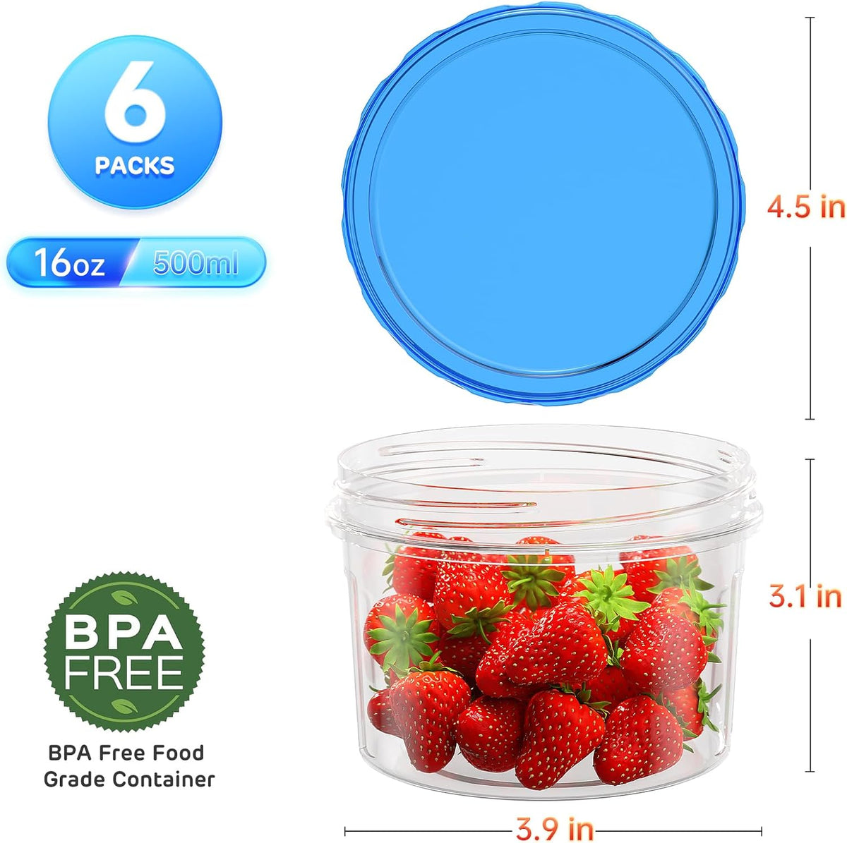 HOMETALL Freezer Storage Containers, [12 Pack-16 Oz] Airtight Plastic