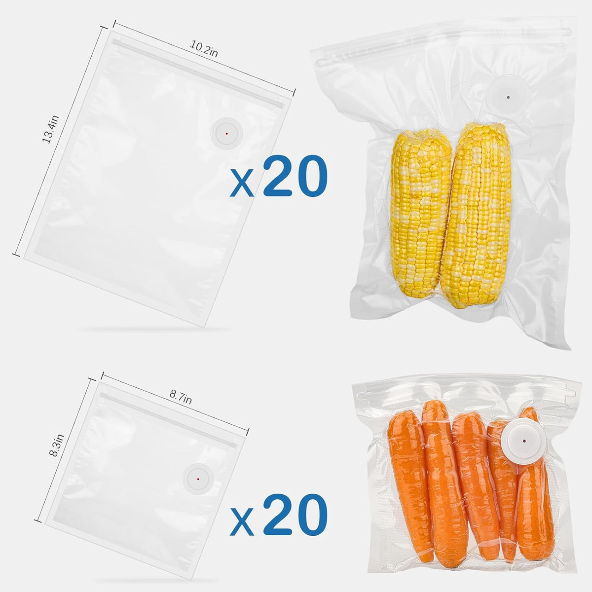 40PCS Vacuum Sealer Bags for Food with Air Valve, Reusable Sous Vide Bags (20 large+20 small)