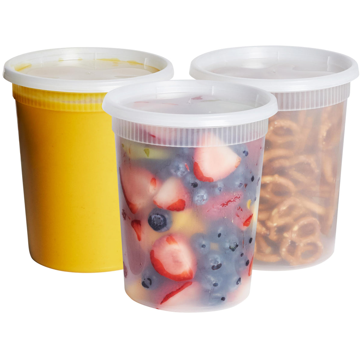 GUSTO 32 oz Plastic Deli Containers with Lids [24 Sets] Food Storage