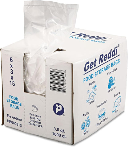 Inteplast PB060315 3.5 qt Capacity, 15" Length x 6" Width x 3" Gusset, Food and Utility Poly Bag (Case of 1,000), Single Use