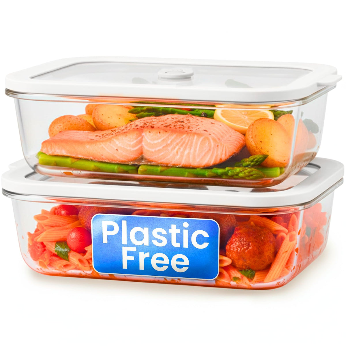 Non-Toxic Glass Food Containers with Lids, 4-Pack, 35 oz, Airtight, Beige
