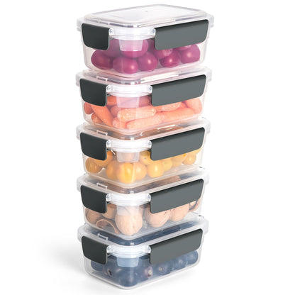 YORY 5cup Plastic Food Storage Containers With Lids For Lunch Meal Prep,5pk