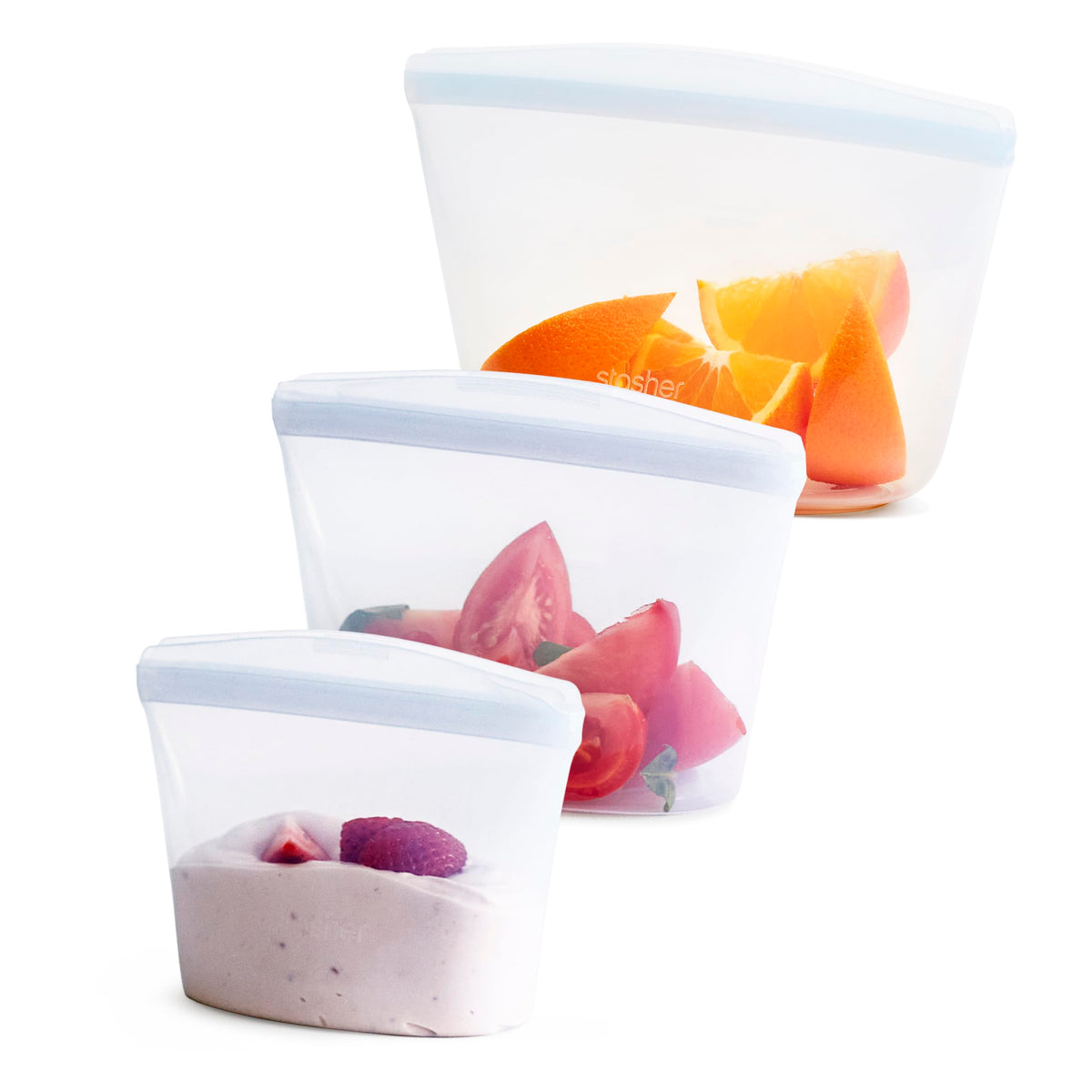 Stasher Premium Reusable Silicone Food Storage Bags, 3-Pack, Clear