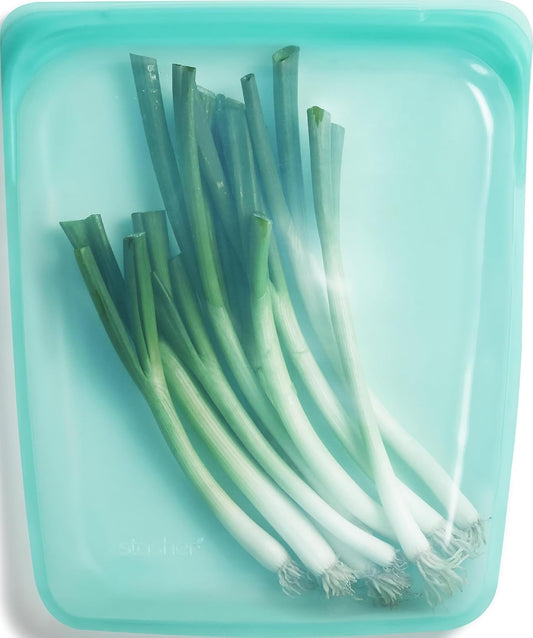 Stasher Premium Reusable Half Gallon Silicone Food Storage Bag, Aqua, 64 oz