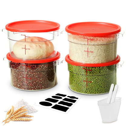 4QT 4PCS NSF Commercial Clear Food Storage Containers with Lids(RED)