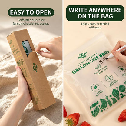 Compostable Gallon-Size Freezer Bags, 25 Count, 2.4 Mil, Extra Thick