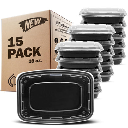 Freshware Meal Prep Containers [50 Pack] 1 Compartment with Lids, Food Storage Containers, Bento Box, BPA Free, Stackable, Microwave/Dishwasher/Freezer Safe (24 oz)