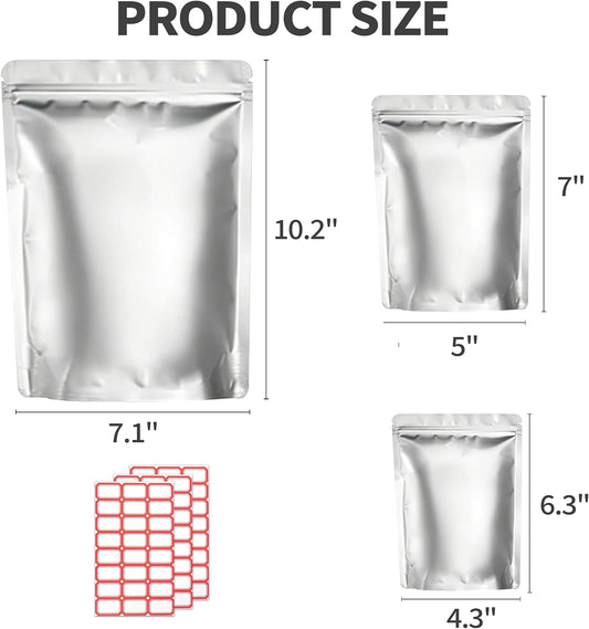 50 PCS 1 Quart Mylar Bags for Food Storage, Resealable Food Bags