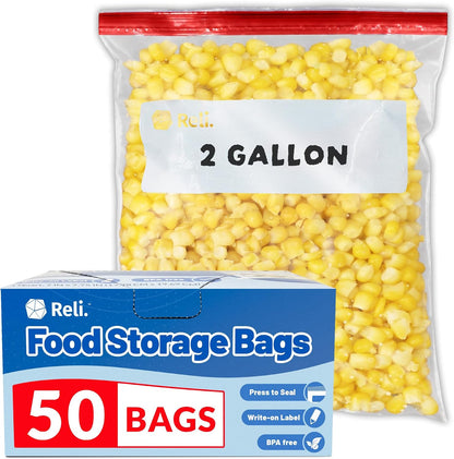 Reli. 2 Gallon Food Storage Bags (50pk) | Resealable Storage, 2 Gallon Size