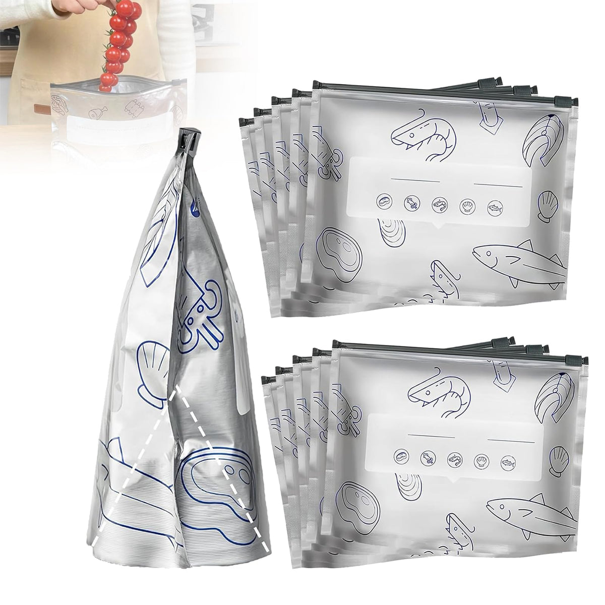 Reusable Aluminum Foil Sealable Storage Bags, 2025 New Resealable Vacuum Zipper Pouches for Food, Stand Up Foil Sealable Bags with Label and Zip Lock for Vegetable Fruit Meat (30PCS, 3 Size)