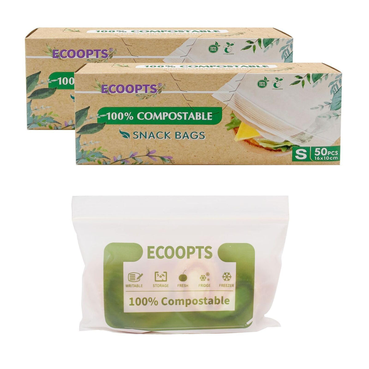 100% Compostable Large Gallon Zip Bag | ECO-Friendly Food Storage Bags | Freezer Bag | Plant-Based BPA-free | Seal well for Fruit,Food and Snack (1, Large)