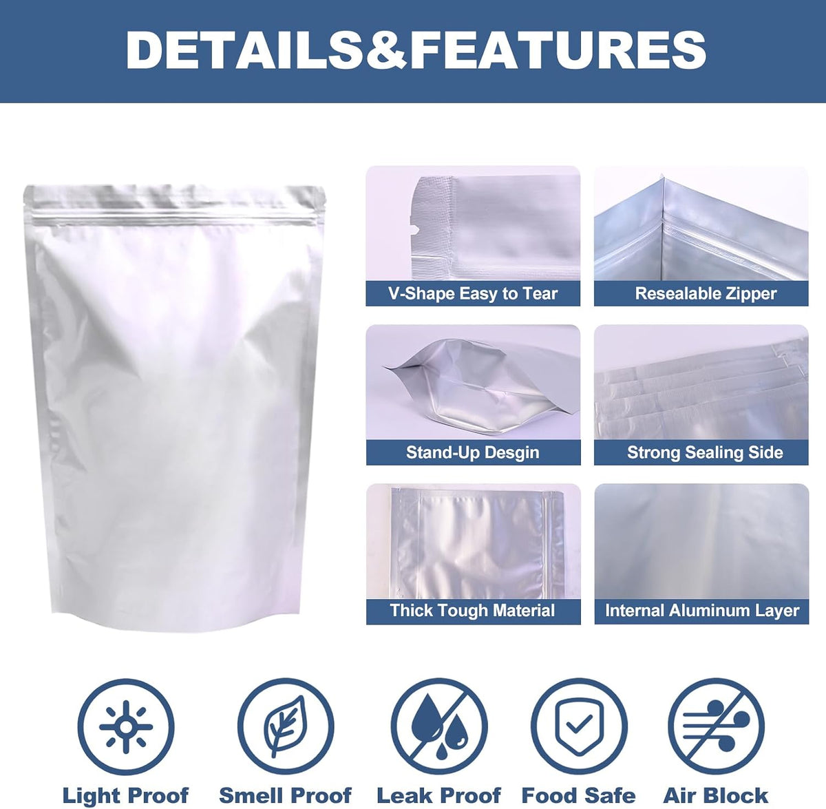 30PCS 2Gallon 17"X13" Mylar Bags for Food Storage with Oxygen Absorbers&Lables,10 Mil Thick Resealable Stand-Up Zipper&Heat Sealable Bags for Long Term Food Storage,Dried Food