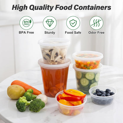 Dealusy 60 Set Deli Containers with Lids, 32/16/8 oz X 20 Set Each