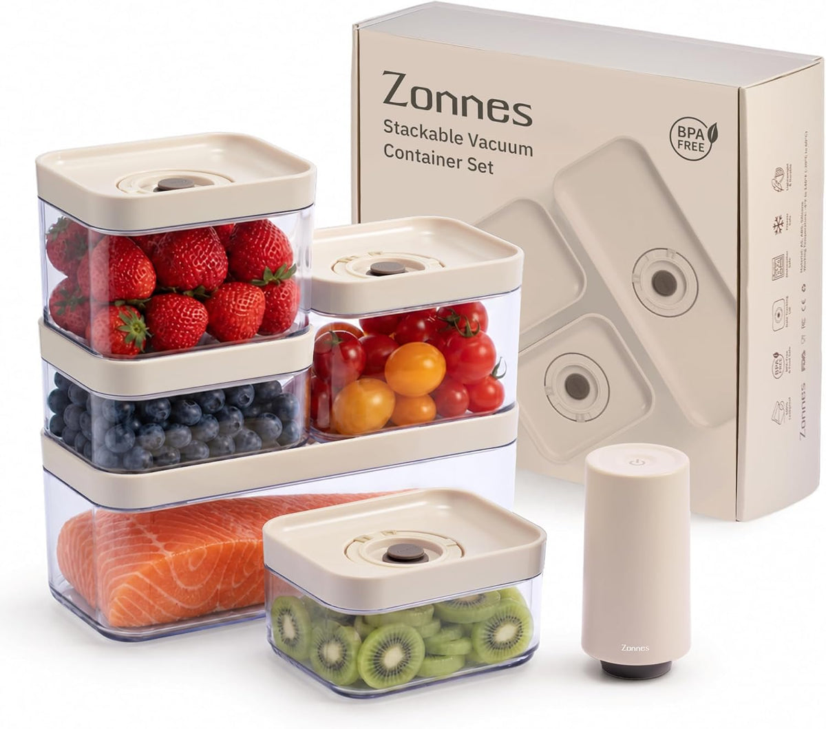 5pcs Vacuum Containers for Food Storage with Compact Vacuum Sealer