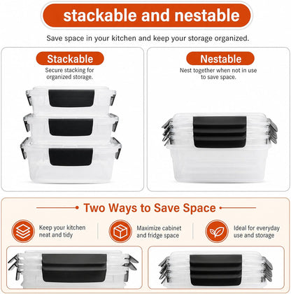 YORY 5cup Plastic Food Storage Containers With Lids For Lunch Meal Prep,5pk