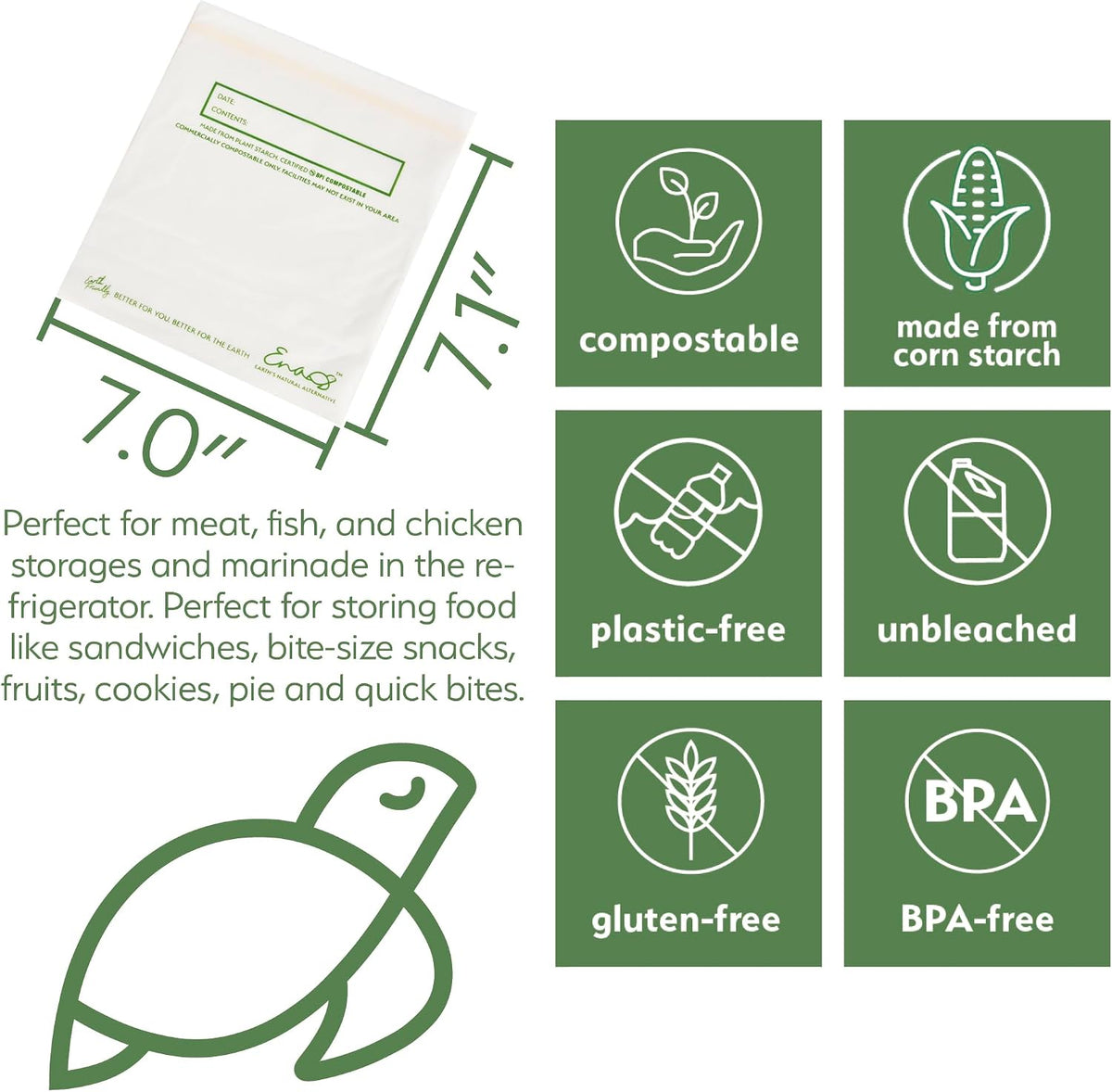 100% Compostable Food Storage Bags [Quart 100 Pack] Eco-Friendly Freezer Bags, Resealable Bags, Heavy-Duty, Reusable, Off-White by Earth's Natural Alternative