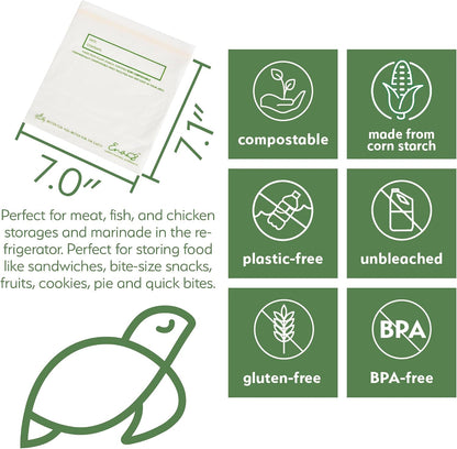 100% Compostable Food Storage Bags [Quart 100 Pack] Eco-Friendly Freezer Bags, Resealable Bags, Heavy-Duty, Reusable, Off-White by Earth's Natural Alternative
