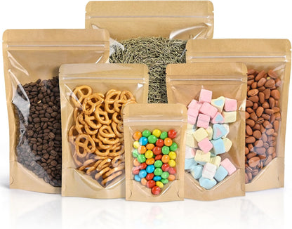 FireKylin 100 Pcs Resealable Bags, Clear Front Pouches, Brown, 3.5" x 5.5"