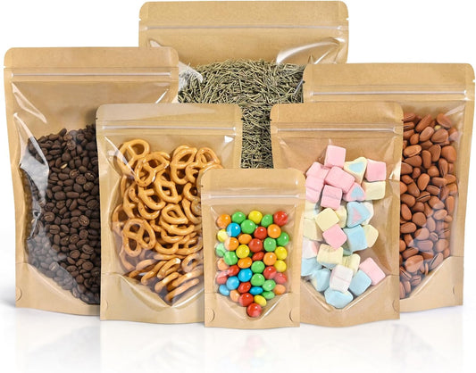FireKylin 100 Pcs Resealable Bags, Clear Front Pouches, Brown, 3.5" x 5.5"