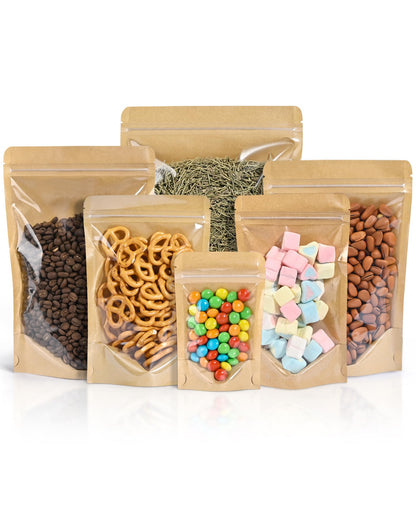 FireKylin 100 Pcs Resealable Bags, Clear Front Pouches, Brown, 3.5" x 5.5"