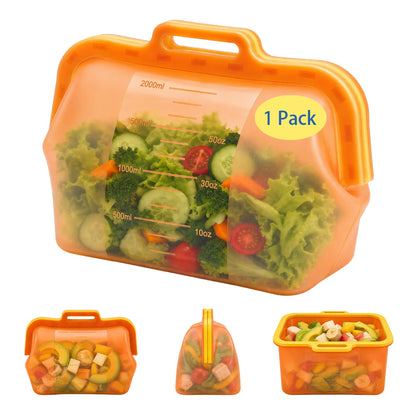 3 Pack Magnetic Seal Reusable Silicone Food Storage Bags, 68 fl oz, NUZEAK